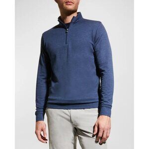 Peter Millar Mens Crown Comfort Quarter Zip Sweater Interlock Navy Blue Large
